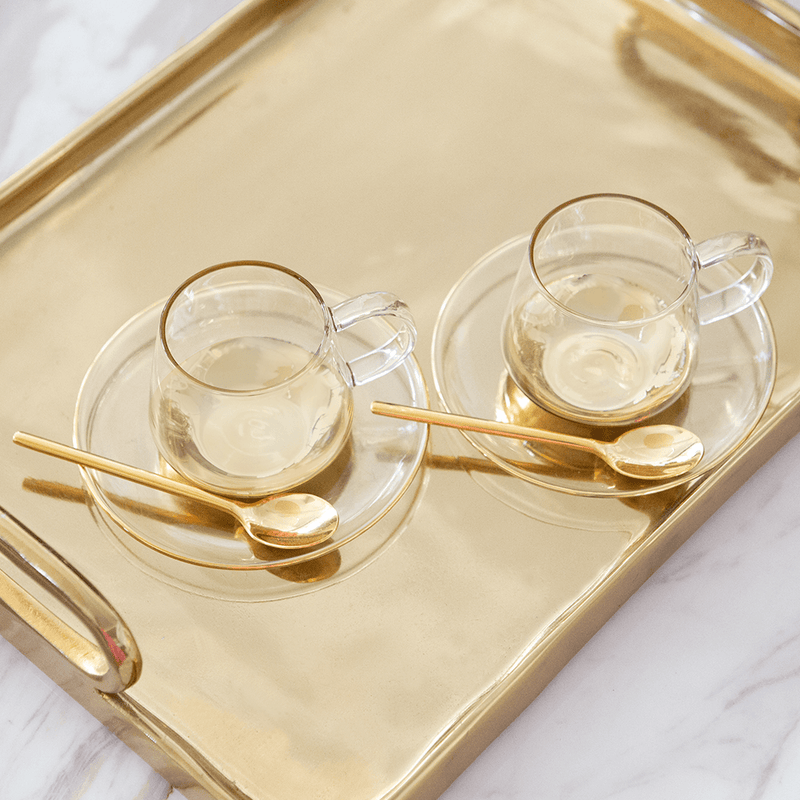 Cristina Re Estelle Gold Glass Teacup and Saucer Set