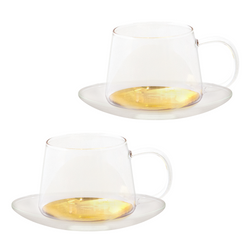 Cristina Re Estelle Gold Glass Teacup and Saucer Set