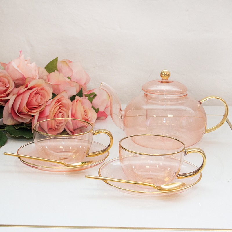 Cristina Re Rose Glass Teacup and Saucer Set