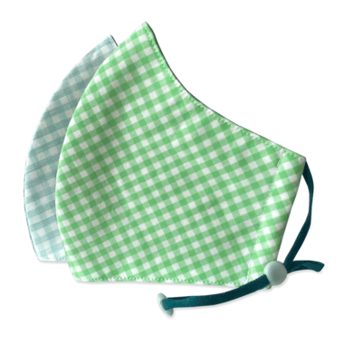 Happy 3-Layer Kid's Organic Cotton Face Masks Aqua Checker + Green Checker